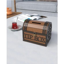 Sly-Ceviz Renk Klitli Bahşiş Kutusu ve Kumbara Sandık Tipi Ahşap Tipbox