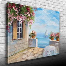 Taş Balkon, Deniz ve Yelkenli Yağlıboya Kanvas Tablo 50 x 70