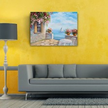 Taş Balkon, Deniz ve Yelkenli Yağlıboya Kanvas Tablo 50 x 70