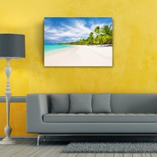 Turkuaz Deniz Palmiyeler ve Bembeyaz Kumsal Kanvas Tablo 50 x 70