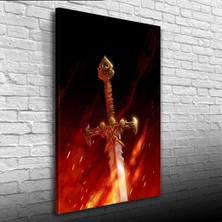 Alevli Kılıç Siyah Kırmızı Tonlarda Kanvas Tablo 50 x 70