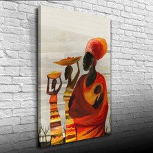 Turuncu ve Gri Tonlarda Afrika Yerli Kadınlar Kanvas Tablo 50 x 70