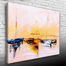 Sahilde Demirli Yelkenliler Yağlıboya Kanvas Tablo 50 x 70