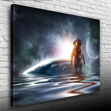 Su Bulunan Gezegen ve Astronot Kanvas Tablo 50 x 70