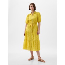 Gap Kadın Sarı Fisto Işlemeli Midi Elbise