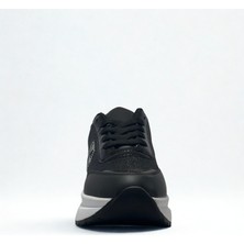 Flexter Kadın Simli Bağcıklı Kaliteli Spor Sneaker -Yüksek Hafif Rahat Taban Siyah, Beyaz