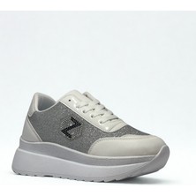 Flexter Kadın Simli Bağcıklı Kaliteli Spor Sneaker -Yüksek Hafif Rahat Taban Siyah, Beyaz