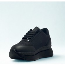 Flexter Kadın Simli Bağcıklı Kaliteli Spor Sneaker -Yüksek Hafif Rahat Taban Siyah, Beyaz