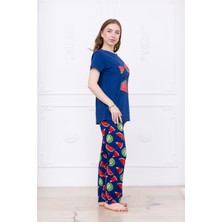 Kadın Karpuz Desenli Pijama Takımı Lacivert