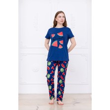 Kadın Karpuz Desenli Pijama Takımı Lacivert