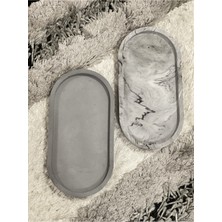 Elite 2'li Dekoratif Beton Oval Sunumluk Seti, Dekoratif Biblo Takı Tabağı, Saksılık,tütsülük,mumluk 1 Adet