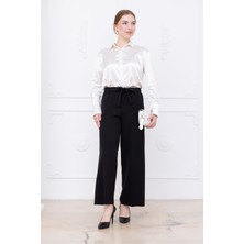Kadın Beli Lastikli Ip Detaylı Bol Paça Pantolon