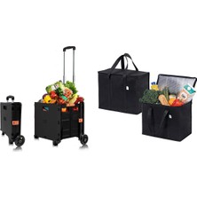 UltraNova Katlanabilir Pazar Arabası, Termal Çanta, Siyah, 33x33 Boyut