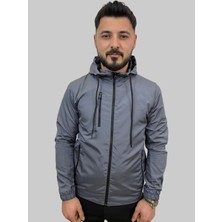 Erkek Çıkma Kapüşonlu Kaplama Detaylı Füme Yağmurluk