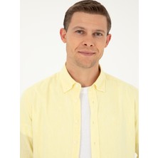 Cacharel Erkek Sarı Slim Fit Keten Karışımlı Gömlek 50266184-VR044