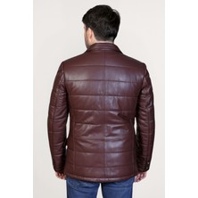 Derije Silva Hakiki Deri Tafta Erkek Bordo Şişme Blazer Ceket