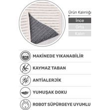 Dekozer Lidya Beyaz Pamuk Dokuma Yumuşak Halı | Kaymaz Tabanlı, Yıkanabilen Modern Tasarımlı Kilim