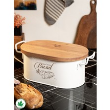 Lin Metal Elite Ahşap Kapaklı Tel Kulplu Metal Ekmeklik Düz Desenli Beyaz 1 Adet