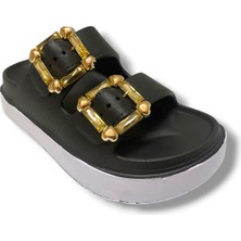 Akınal E474.Z.0000-25 Eva Altın Tokalı Çift Bant Kadın Terlik