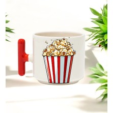 Popcorn Tasarımlı Kırmızı T Kulplu Seramik Baskılı Kupa Bardak 250 ml