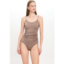Too Salty Swimwear Kadın Bej Düz Ince Askılı Toparlayıcı Mayo 23S103ST