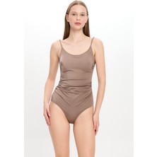 Too Salty Swimwear Kadın Bej Düz Ince Askılı Toparlayıcı Mayo 23S103ST