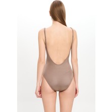 Too Salty Swimwear Kadın Bej Düz Ince Askılı Toparlayıcı Mayo 23S103ST