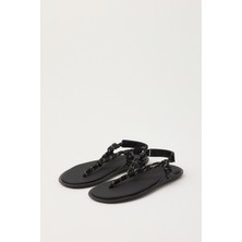 Sandalet 2502 - Düğümlü Parmak Arası Halat Siyah Kadın Sandalet