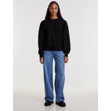 Unisex Siyah 3 Iplik Şardonlu Pamuklu Sweatshirt