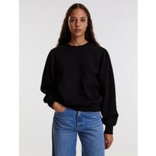 Unisex Siyah 3 Iplik Şardonlu Pamuklu Sweatshirt