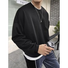 Unisex Siyah 3 Iplik Şardonlu Pamuklu Sweatshirt