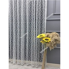 Tül Perde Kırık Beyaz Ekru Çiçek Desenli Işlemeli Salon Mutfak Kısa Petek Üstü Kırışmaz Sık Pileli