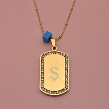 İdol Avm Design Zirkon Taşlı Harfli Sarı Çelik Kadın Takı Hediyelik Aksesuar