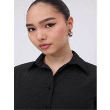 Kadın Gömlek Crop Slim Fit Dar Kesim Beli Lastikli