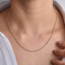 Nox Jewelry 14K Altın Kaplama Ay Taşı Rosary Zincir Gümüş Kolye - Beyaz Minimal Tesbih Zincir Kadın Kolye- CNS00639