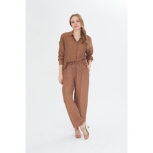 Beli Lastikli Çizgili Rayon Pantolon