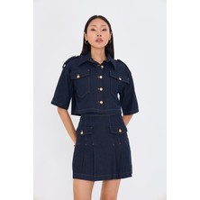 Düğme Detaylı Cepli Denim Gömlek