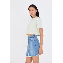 Bisiklet Yaka Crop T-Shirt