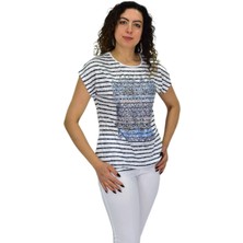 Kadın Kısa Kol Baskılı Bluz BGL-ST04696
