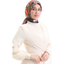 Sefa Merve Karaca Desenli Kupra Eşarp 81090-04 Lacivert Oranj