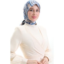 Sefa Merve Karaca Desenli Kupra Eşarp 81090-10 Toprak Indigo