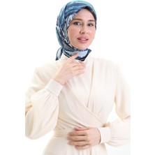 Sefa Merve Karaca Desenli Kupra Eşarp 81089-01 Lacivert Bebek Mavisi