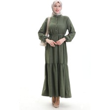 Sefa Merve Kolu Lastkli Düğmeli Elbise 0104-03 Haki