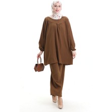 Sefa Merve Kolu Lastikli Tunik Pantolon Ikili Takım 0103-02 Kahverengi