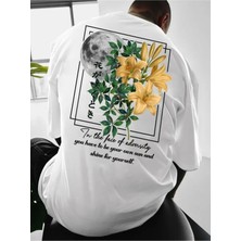 Unisex Gezegen Çiçek Baskılı Oversize  %100 Pamuk T-Shirt