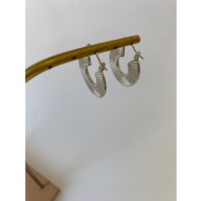 Çizgi Model Modern Gümüş Renkli Halka Küpe