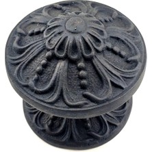 Antika Tarz Dekoratif Pirinç Çiçekli Kapı Tokmağı - 80 mm Çap, Oksit
