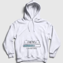 Presmono Unisex Beyaz Twins Loading Boys Yükleniyor Doğum Hamilelik Kapüşonlu Sweatshirt