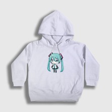 Presmono Unisex Çocuk Beyaz Hatsune Miku Chibi Anime Kapüşonlu Sweatshirt