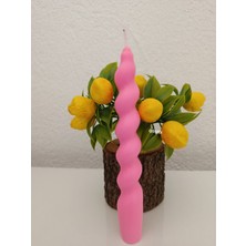 Qosrix Pudra Pembe Italyan Burgulu Şamdan Soya Mumu Doğal Kokulu Uzun Çubuk Konik Burgu Spiral Mum